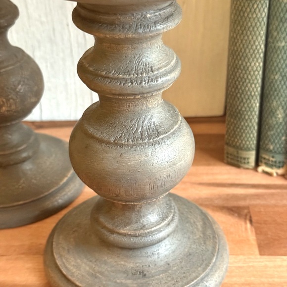 World Market Set/2 Sm Nolan Pillar Holder, Wood, Gray, 7” - Picture 3 of 5